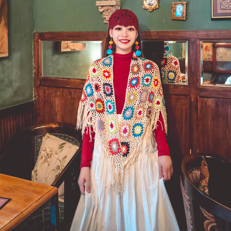 Bohemian Hand-crocheted Fringed Shawl Ethnic Style