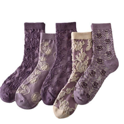 Pure Cotton Spring And Autumn Japanese Retro Floral Fashion Personality Outside The Long Socks Female