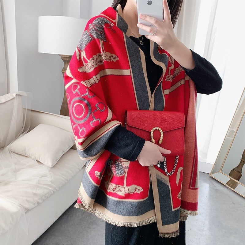 European And American Cashmere Warm Carriage Scarf Girl