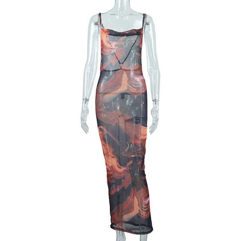 Women's Fashionable High Waist Mesh Camisole Hip Skirt