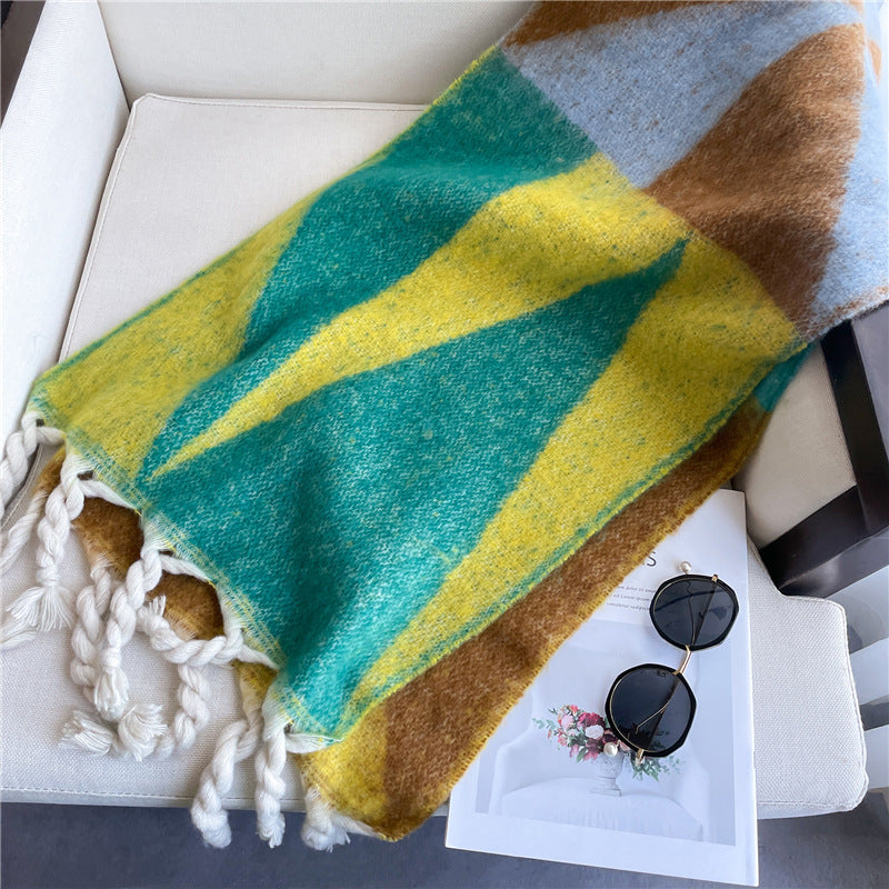 Thickened Warm Geometric Triangle Color Matching Scarf In Winter