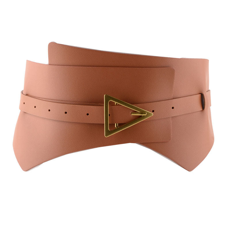 Faux Leather PU Women's Waist Belt Faux Leather Triangle Buckle Wide Girdle