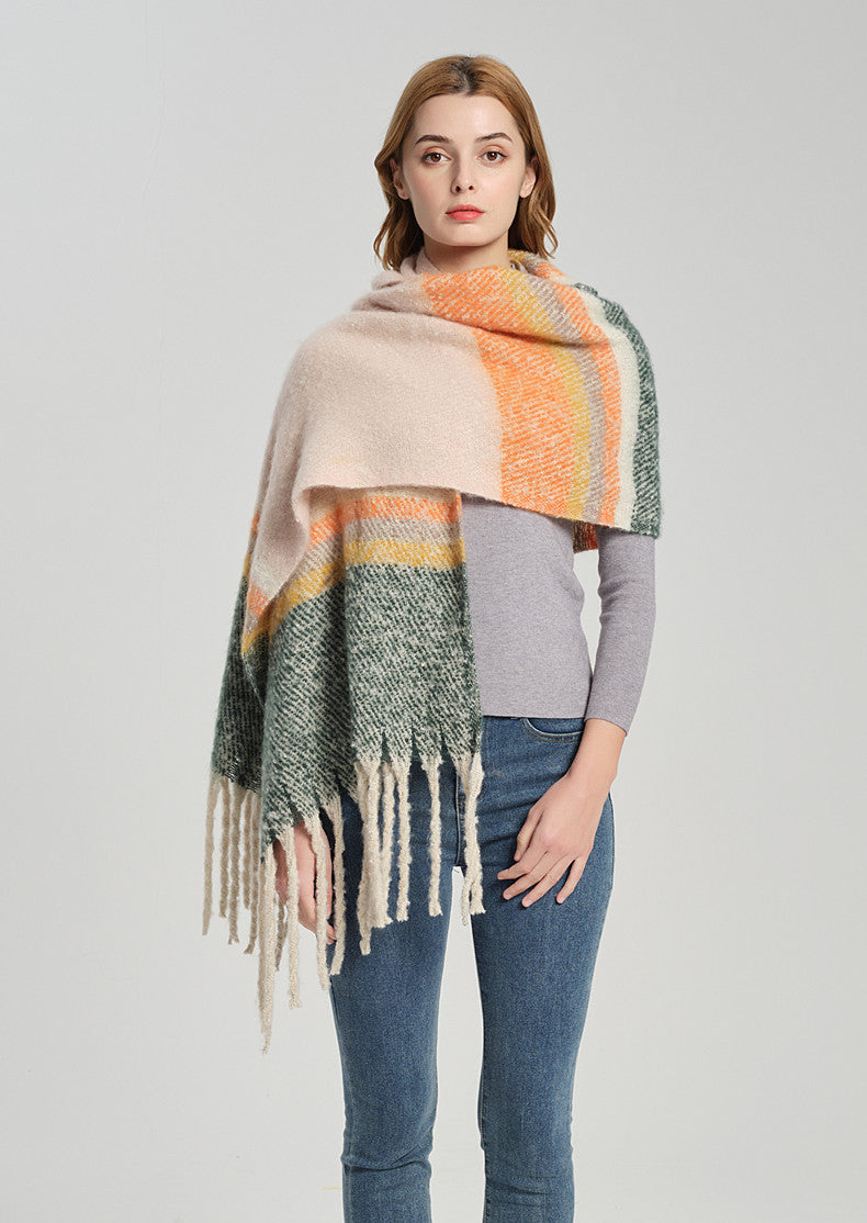 Thickened Circle Yarn Coarse Fringe Mixed Color Scarf