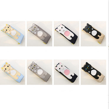 Korean version of the cute and simple creative cat cartoon canvas pencil bag female students large capacity zipper pencil case pencil case