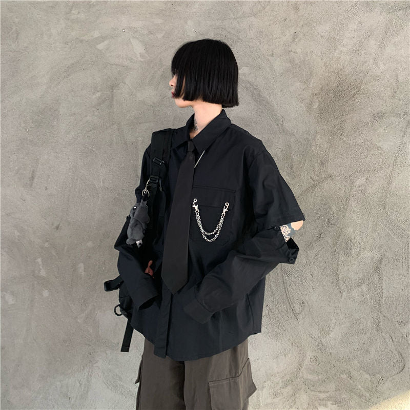 Solid Color Loose Upper Work Shirt Women's Design Sense