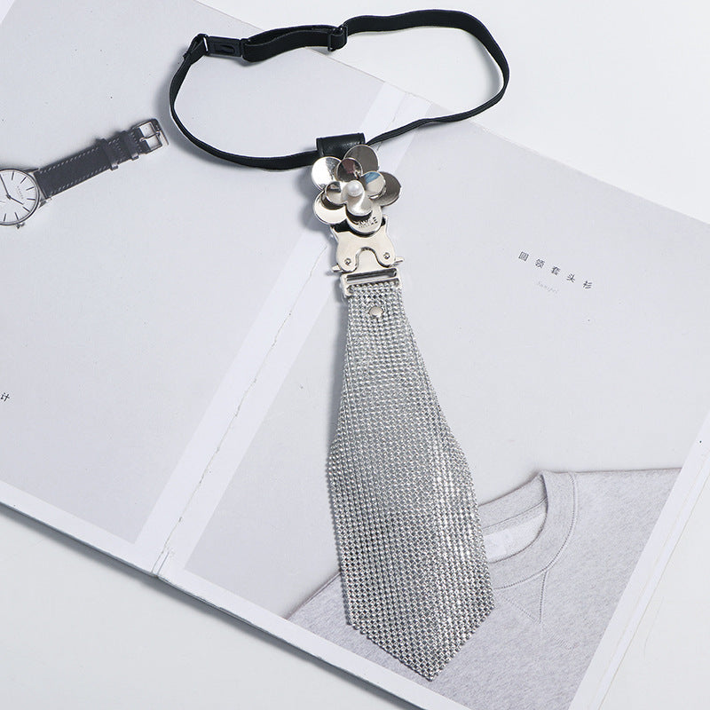 Women's Preppy Style All-match Professional Casual Decoration Tie Black Leather