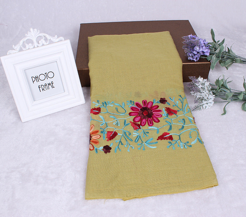 Ethnic Style Embroidered Floral Scarf Shawl Sunscreen Silk Female