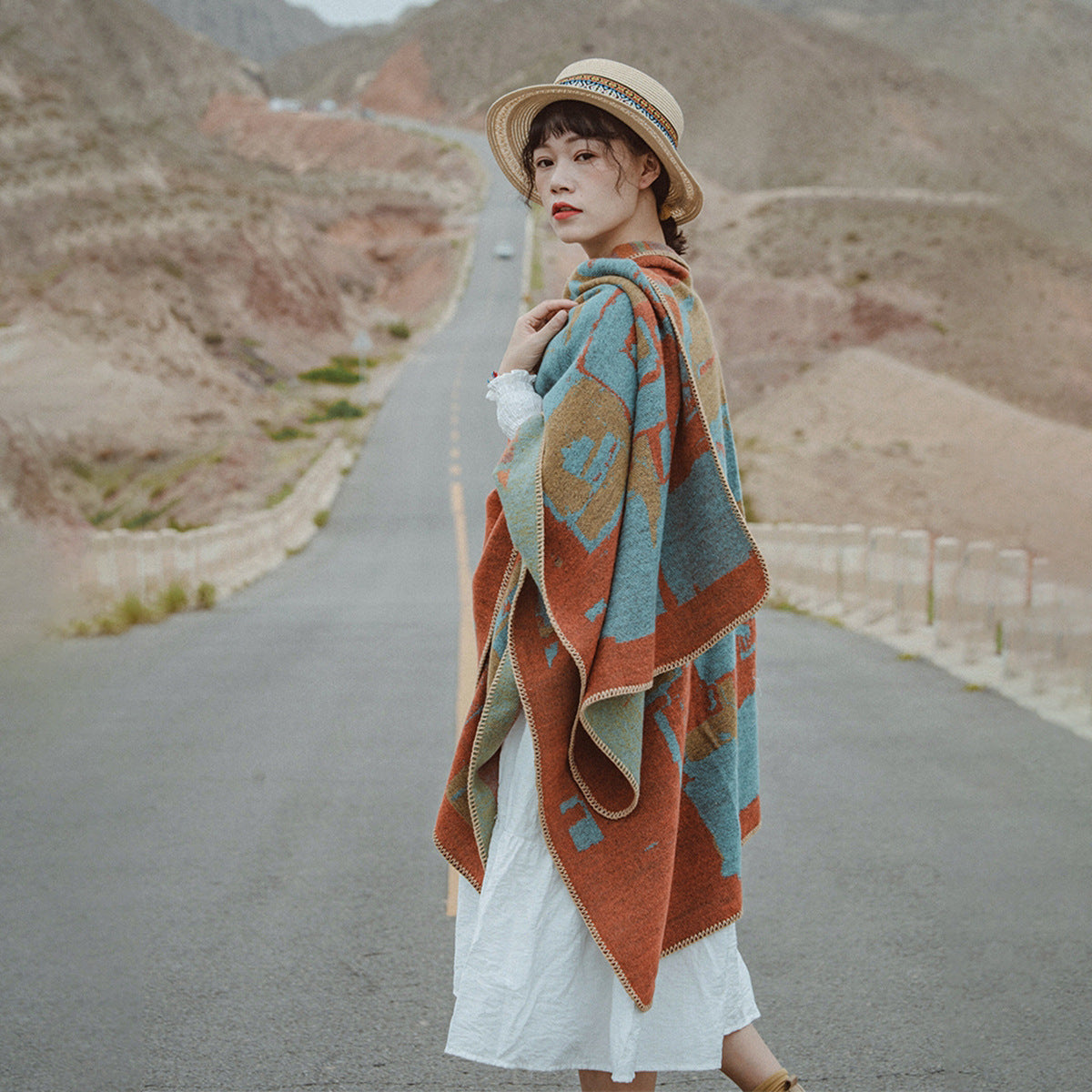 All-match Vintage Shawl Cloak Desert Cloak Photo Thickened Autumn And Winter Scarf