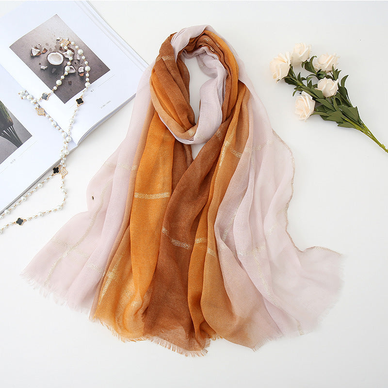Pastoral Style Scarf Stitching Two-color Gold Thread