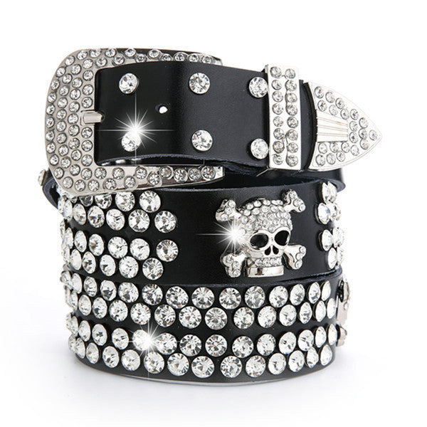 Women's Fashion Simple Rhinestone Genuine Leather Belt