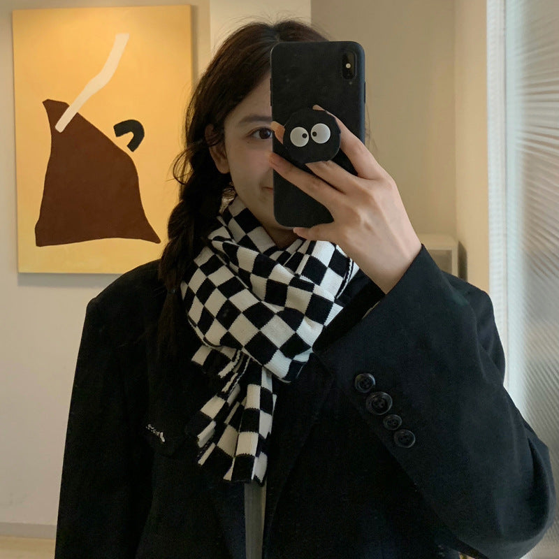 Women's Fashionable Elegant Wool Knitted Thermal Plaid Scarf