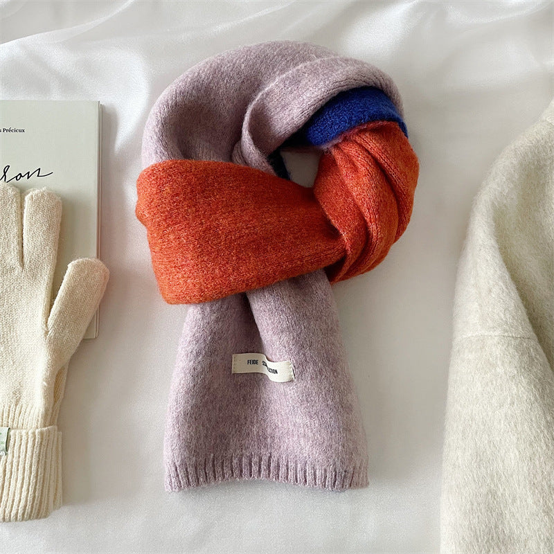 Women's All-match White Wool Contrast Color Scarf