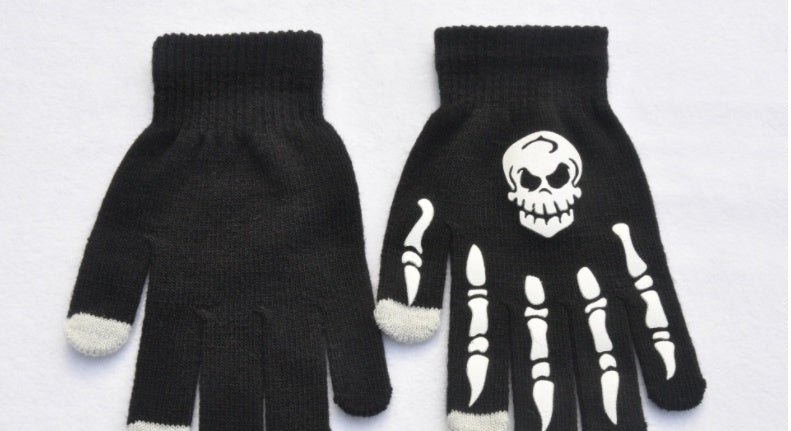 Halloween Fluorescent Luminous Skull And Ghost Claw Printing Gloves
