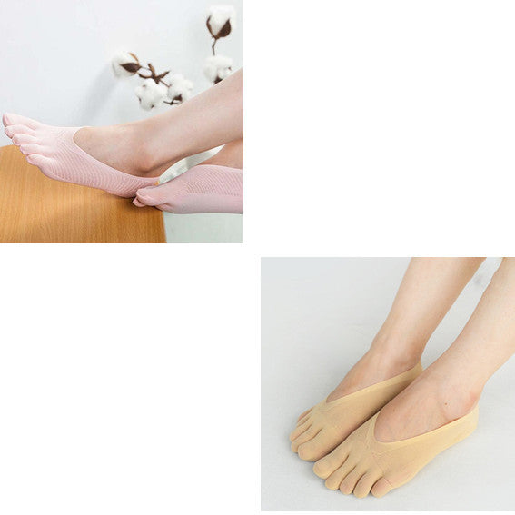 Four Seasons Ultra-Short And Thin Glue Split-Toe Five-Finger Socks Women'S Shallow Mouth