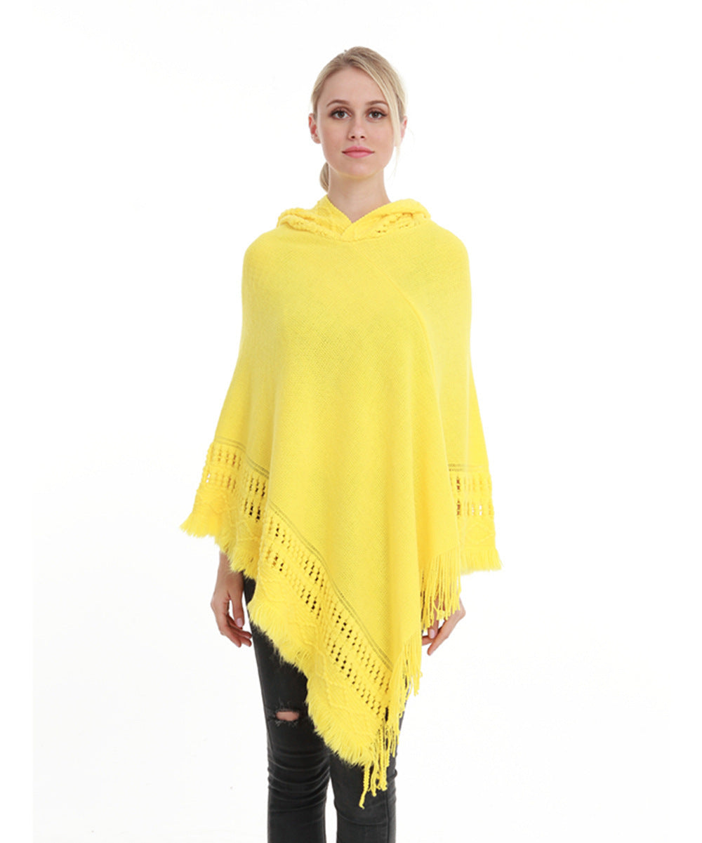Autumn And Winter Knitted Hooded Cloak Shawl