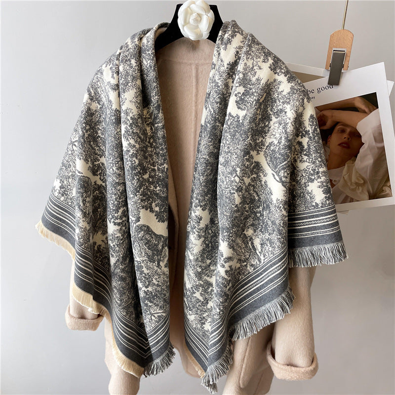 Beard Two-color Colorblock Shawl Thickened And Warm