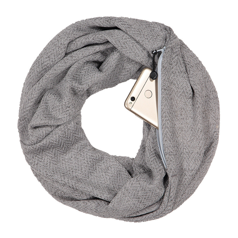 Autumn And Winter Golden Silver Couple Scarf Zipper Pocket Bib