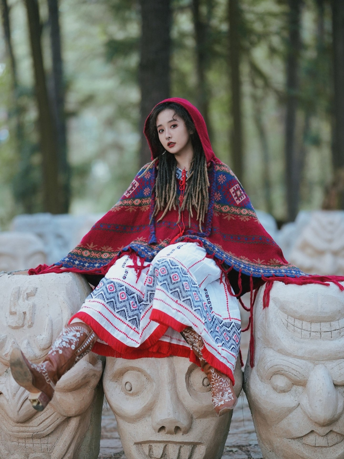 Hooded Top With Warm Shawl