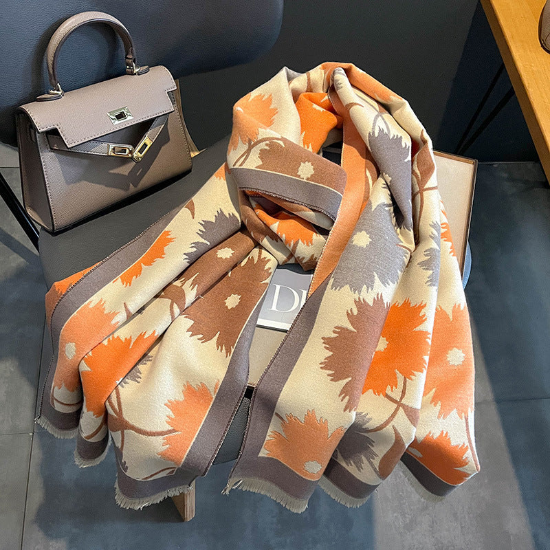 Women's Sunflower Pattern Warm Long Shawl Neckband