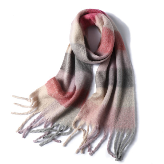 Women's Long Thick Beard Plaid Color Matching Scarf