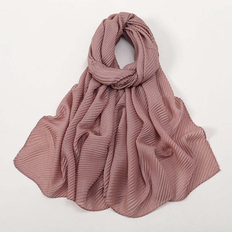 Pure Color Crumpled Polyester Soft Women's Casual Scarf