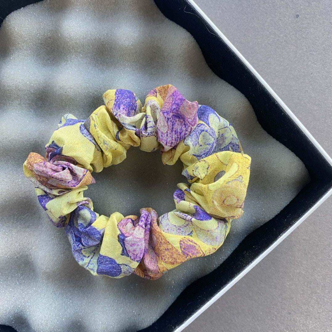 Yellow Watercolor Large Intestine Cloth Hair Ring No Plus-sized Floral