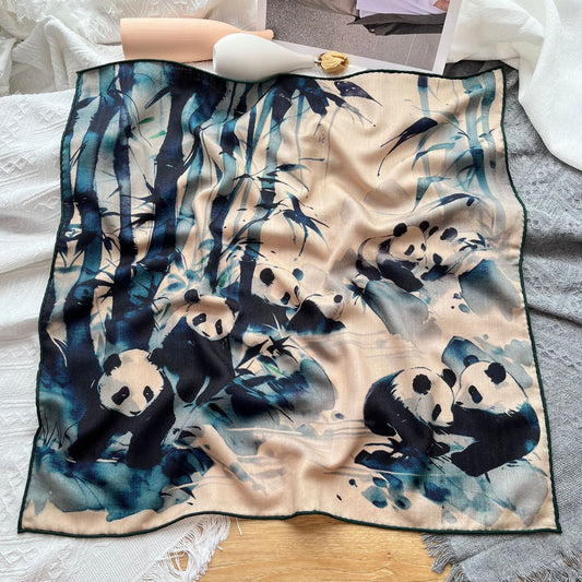 Ink Painting Panda Printing Wool Scarf