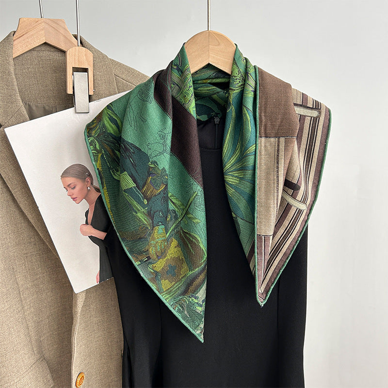 Tropical Jungle Double-color Silk Wool Square Scarf