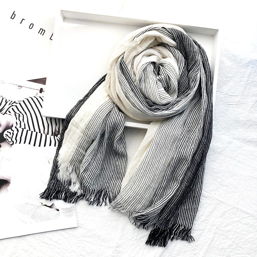 Women's Striped Cotton And Linen Scarf Shawl