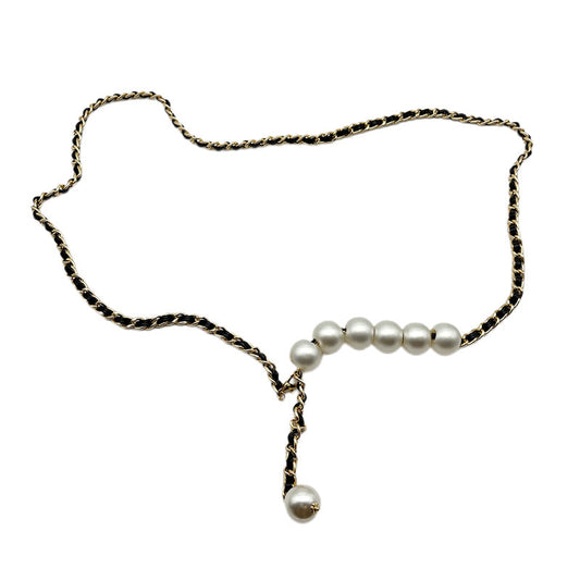 Elegant And Fashionable Pearl Metal Braided Waist Chain Belt