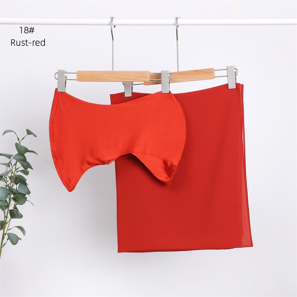 Modal Solid Color Breathable Fits Cap Pearl Chiffon Scarf