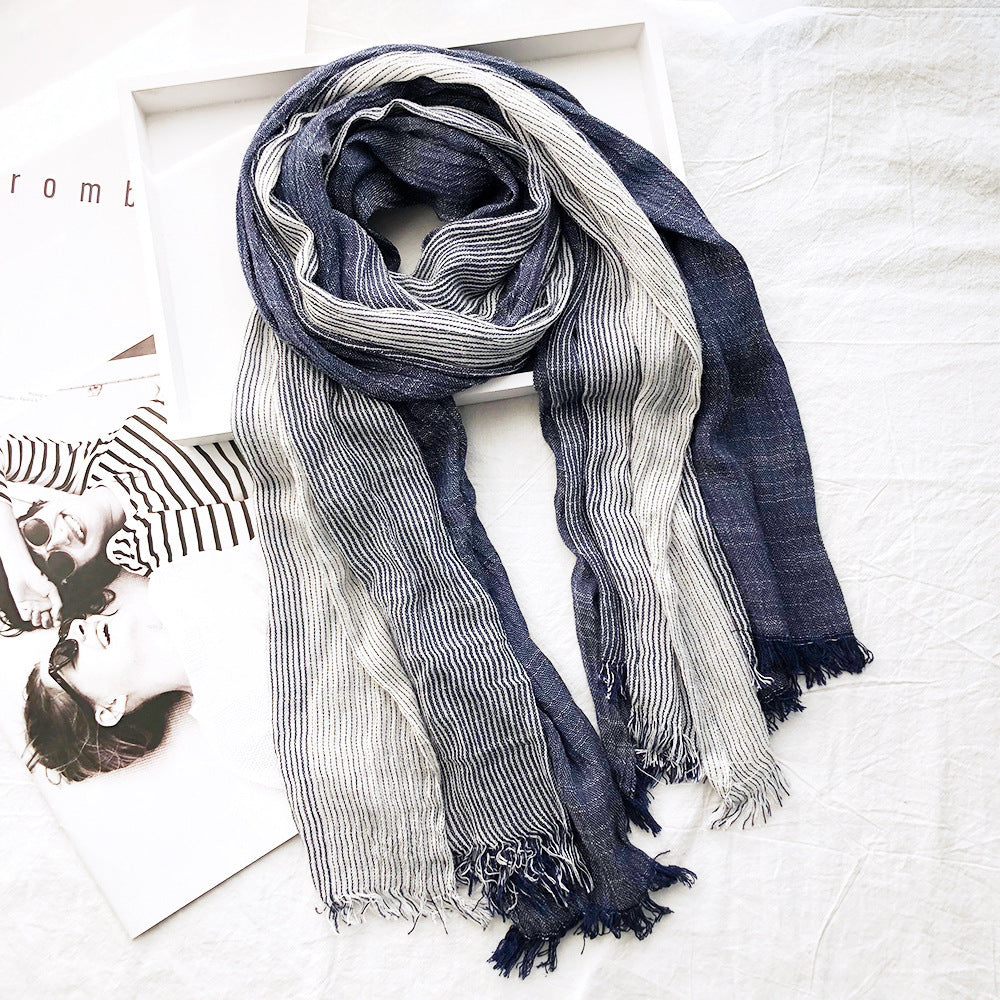 Women's Striped Cotton And Linen Scarf Shawl