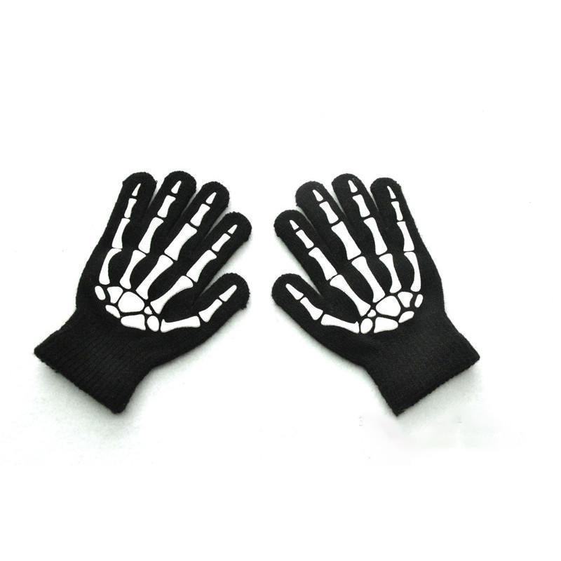 Halloween Fluorescent Luminous Skull And Ghost Claw Printing Gloves
