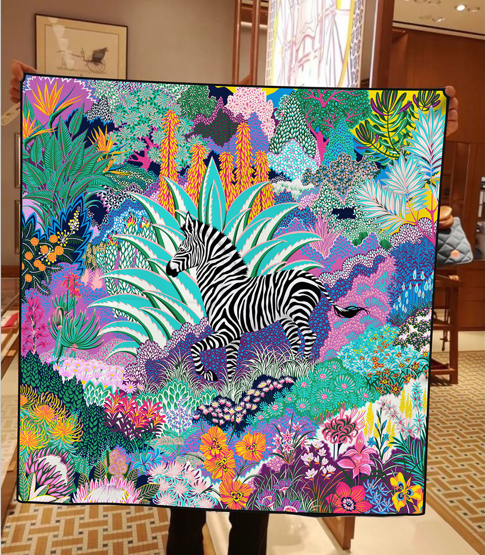 French New Plant Jungle Versatile Decorative Travel Sun Protection Shawl Large Kerchief Scarf