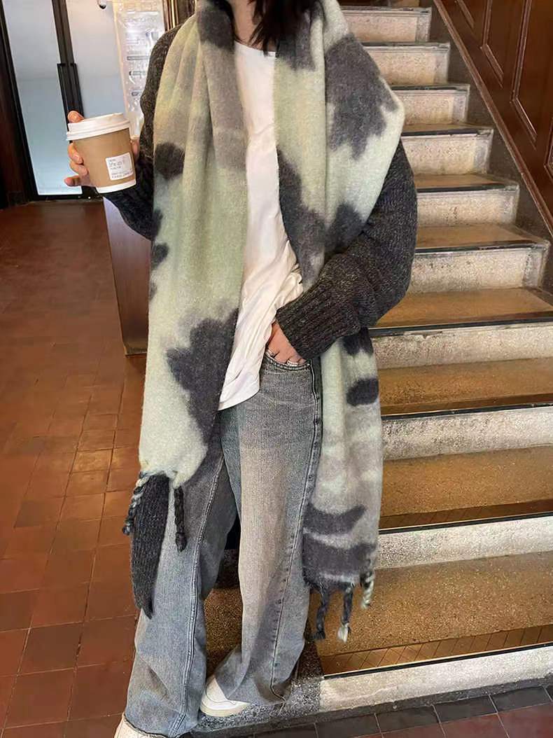 Autumn And Winter Versatile Thickened Scarf Mohair Contrast Color Cape