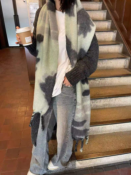 Autumn And Winter Versatile Thickened Scarf Mohair Contrast Color Cape