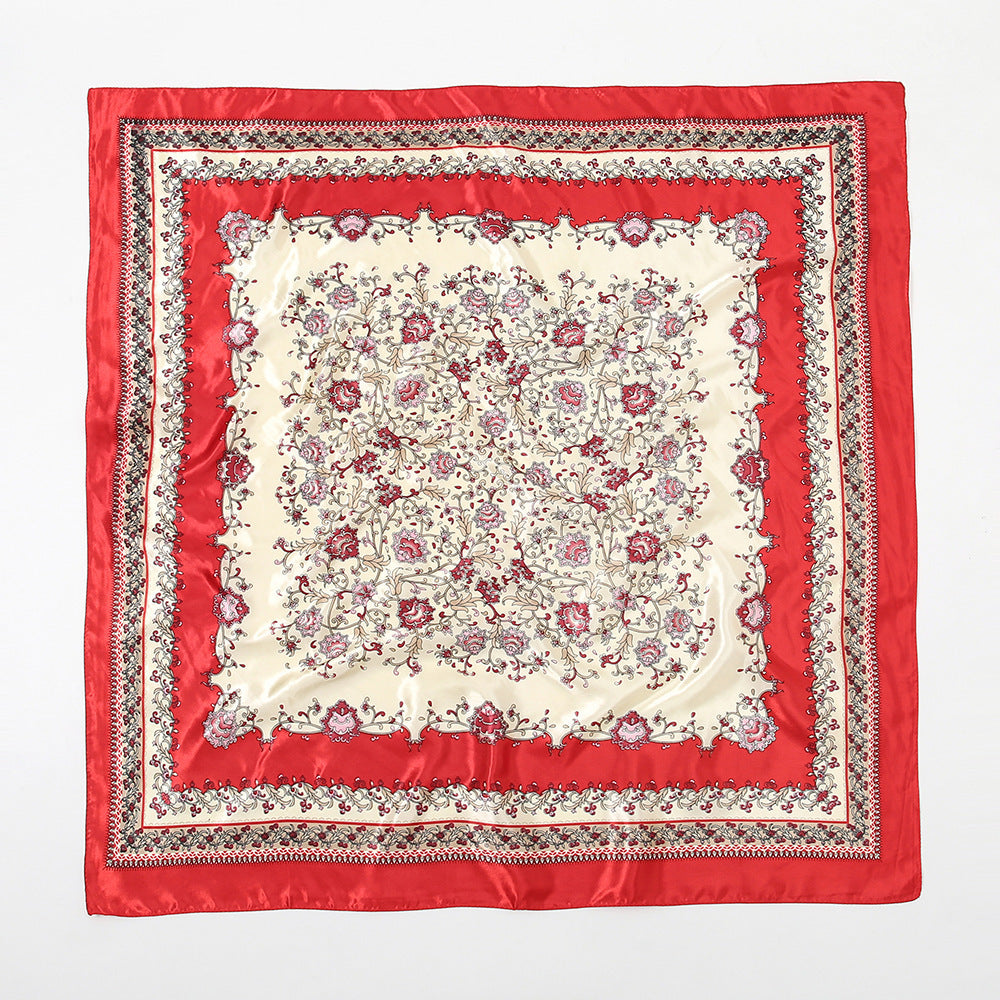 Printed Artificial Silk Square Scarf 90cm Versatile Fashion Headscarf