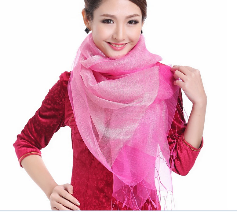 Women's Solid Double Organza Fringe Scarf Shawl