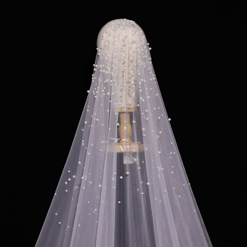 Korean Beautiful Pearl Headdress Super Long Bride