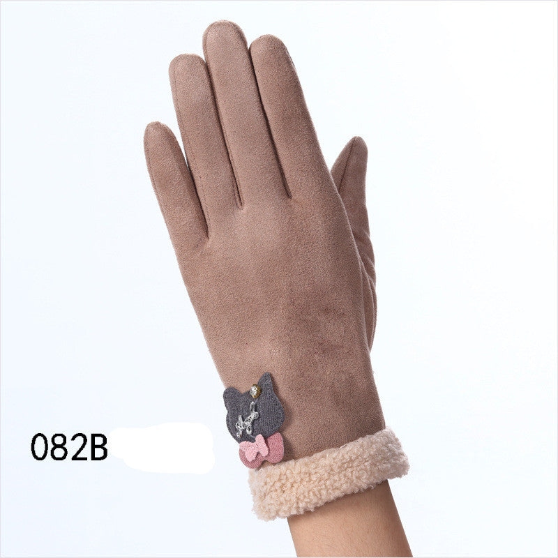 Touch screen gloves winter windproof suede