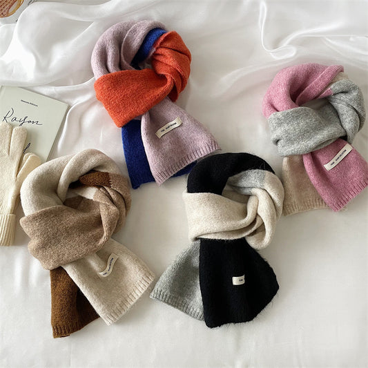 Women's All-match White Wool Contrast Color Scarf
