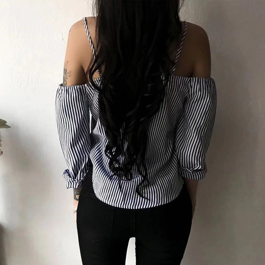 Striped suspenders ladies shirt