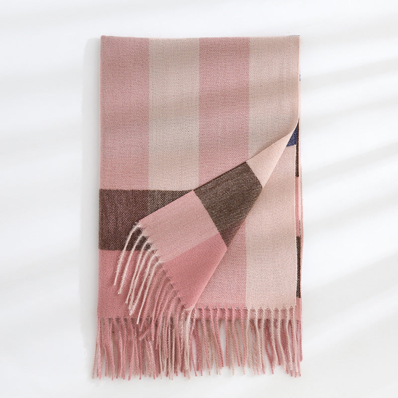 Women's Thickened Warm Cashmere Like Check Printed Scarf