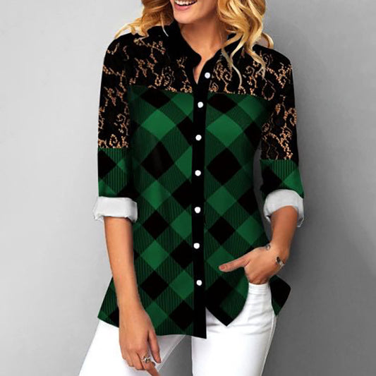 Flower print lace stitching cardigan