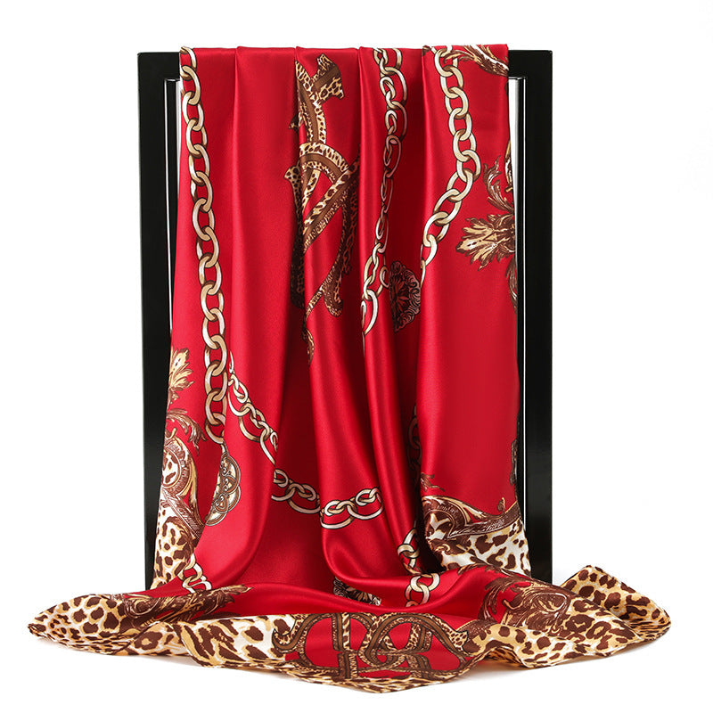 90 * 90Cm Square Scarf Leopard Chain Silk Scarf Simulation Silk Scarf