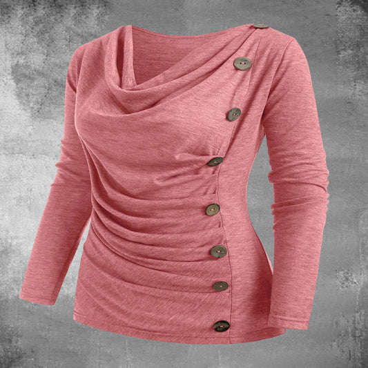 Multi-Fold Collar Casual Fashion Long-Sleeved T-Shirt