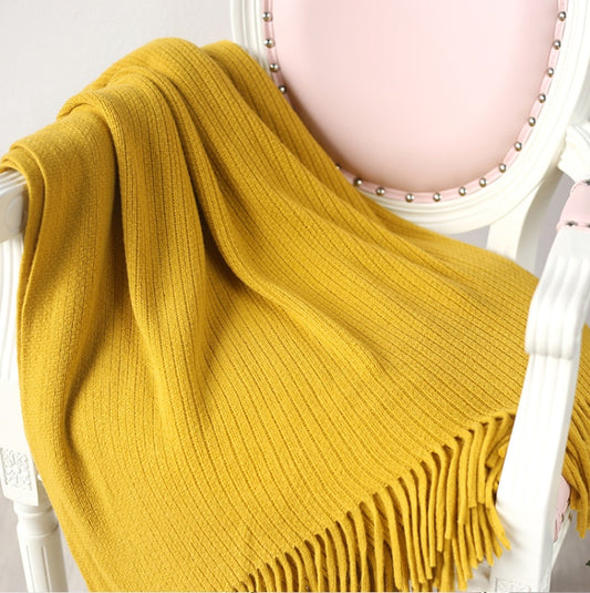 Striped Coarse Fringe Bed End Knitted Blanket Sofa