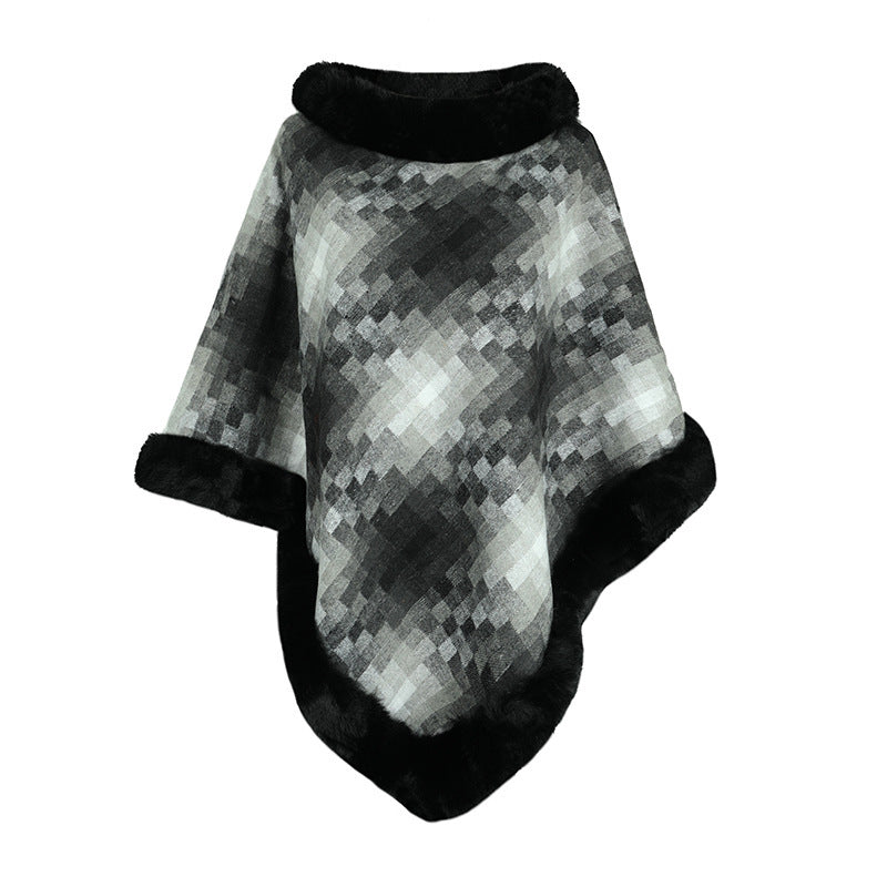Cape Colored Plaid Thermal Knitting Shawl Women's Coat