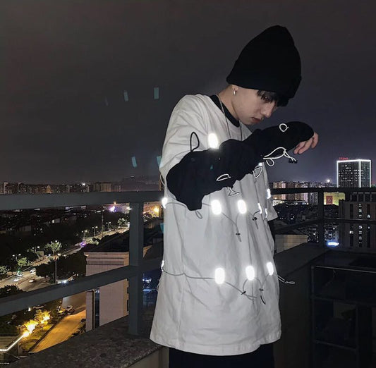 Reflective high street drawstring gloves tide brand