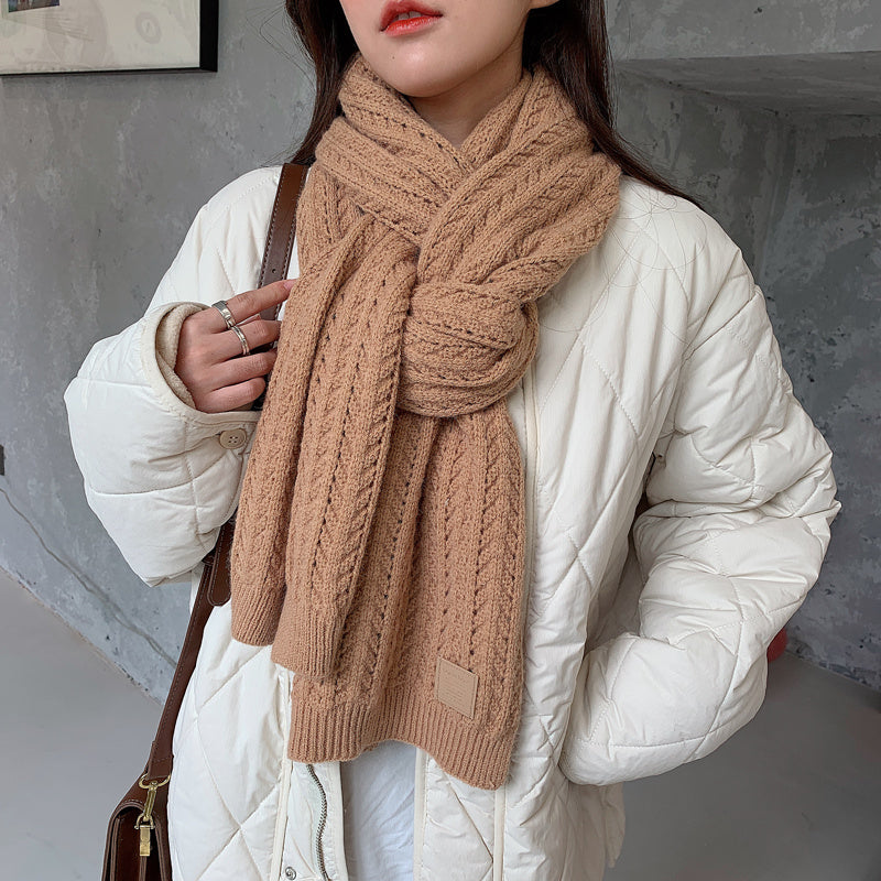 Women's Versatile Warm Solid Color Hollow Knitted Cashmere Scarf